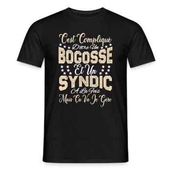 c'est compliqué d'être un Bogosse et un Syndic. - T-shirt homme - noir - Devant - AI Model Male 178 light (178cm)