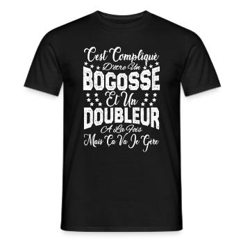 c'est compliqué d'être un Bogosse et un Doubleur. - T-shirt homme - noir - Devant - AI Model Male 178 light (178cm)