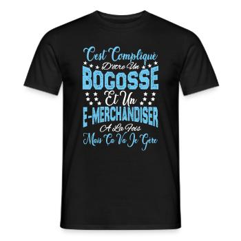 compliqué d'être un Bogosse et un E-marchandiser. - T-shirt homme - noir - Devant - AI Model Male 178 light (178cm)