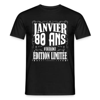 Janvier 80 ans. Cadeau 80 ans janvier anniversaire - T-shirt homme - noir - Devant - AI Model Male 178 light (178cm)