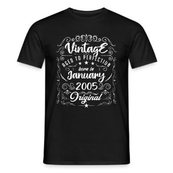 Vintage Né(e) en Janvier 2005 anniversaire janvier - T-shirt homme - noir - Devant - AI Model Male 178 light (178cm)