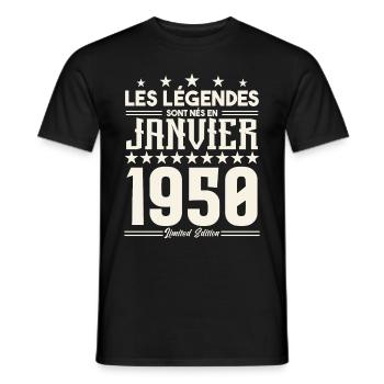 cadeau d'anniversaire janvier 1950. Janvier 1950. - T-shirt homme - noir - Devant - AI Model Male 178 light (178cm)