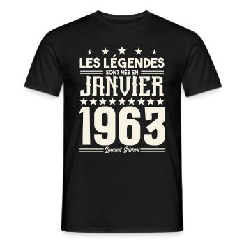 cadeau d'anniversaire janvier 1963. Janvier 1963. - T-shirt homme - noir - Devant - AI Model Male 178 light (178cm)