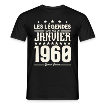 cadeau d'anniversaire janvier 1960. Janvier 1960. - T-shirt homme - noir - Devant - AI Model Male 178 light (178cm)
