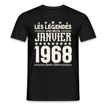 cadeau d'anniversaire janvier 1968. Janvier 1968. - T-shirt homme - noir - Devant - AI Model Male 178 light (178cm)