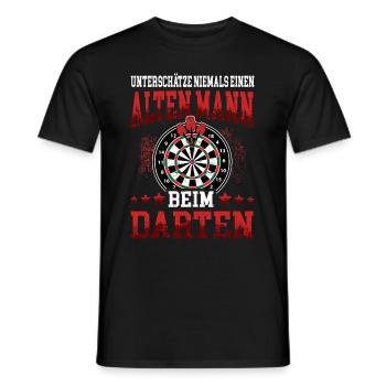 Alter Mann beim Darten Darts Dart Dartspieler 180 - Männer T-Shirt - Schwarz - Vorne - AI Model Male 178 light (178cm)