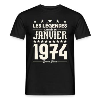 cadeau d'anniversaire janvier 1974. Janvier 1974. - T-shirt homme - noir - Devant - AI Model Male 178 light (178cm)
