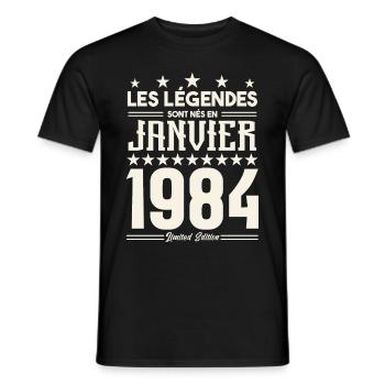 cadeau d'anniversaire janvier 1984. Janvier 1984. - T-shirt homme - noir - Devant - AI Model Male 178 light (178cm)