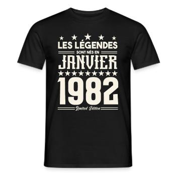 cadeau d'anniversaire janvier 1982. Janvier 1982. - T-shirt homme - noir - Devant - AI Model Male 178 light (178cm)