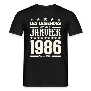 cadeau d'anniversaire janvier 1986. Janvier 1986. - T-shirt homme - noir - Devant - AI Model Male 178 light (178cm)