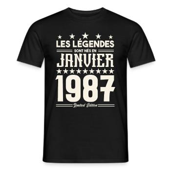 cadeau d'anniversaire janvier 1987. Janvier 1987. - T-shirt homme - noir - Devant - AI Model Male 178 light (178cm)