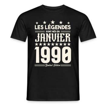 cadeau d'anniversaire janvier 1990. Janvier 1990. - T-shirt homme - noir - Devant - AI Model Male 178 light (178cm)