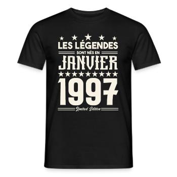 cadeau d'anniversaire janvier 1997. Janvier 1997. - T-shirt homme - noir - Devant - AI Model Male 178 light (178cm)