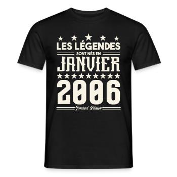 cadeau d'anniversaire janvier 2006. Janvier 2006. - T-shirt homme - noir - Devant - AI Model Male 178 light (178cm)