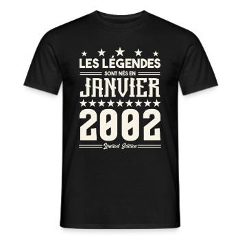 cadeau d'anniversaire janvier 2002. Janvier 2002. - T-shirt homme - noir - Devant - AI Model Male 178 light (178cm)