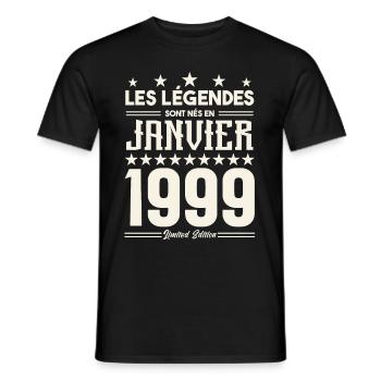 cadeau d'anniversaire janvier 1999. Janvier 1999. - T-shirt homme - noir - Devant - AI Model Male 178 light (178cm)