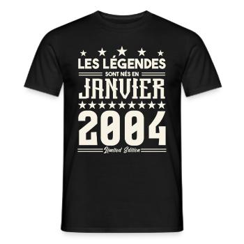 cadeau d'anniversaire janvier 2004. Janvier 2004. - T-shirt homme - noir - Devant - AI Model Male 178 light (178cm)