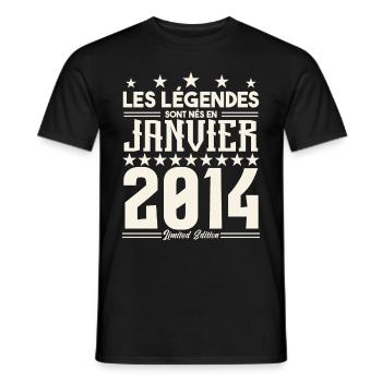 cadeau d'anniversaire janvier 2014. Janvier 2014. - T-shirt homme - noir - Devant - AI Model Male 178 light (178cm)