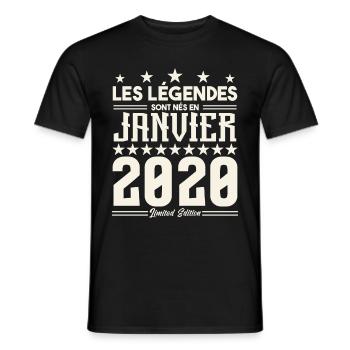 cadeau d'anniversaire janvier 2020. Janvier 2020. - T-shirt homme - noir - Devant - AI Model Male 178 light (178cm)