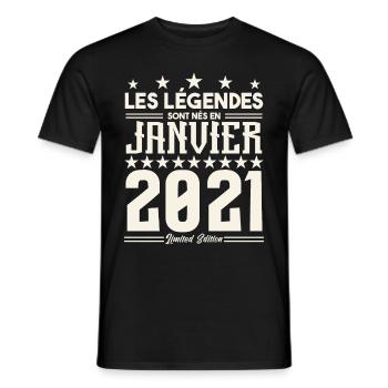 cadeau d'anniversaire janvier 2021. Janvier 2021. - T-shirt homme - noir - Devant - AI Model Male 178 light (178cm)