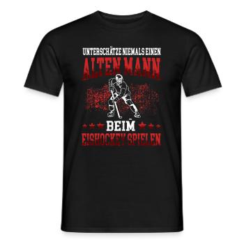 Alter Mann beim Eishockey Hockey junge - Männer T-Shirt - Schwarz - Vorne - AI Model Male 178 light (178cm)