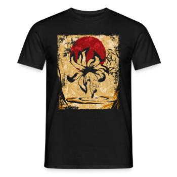 Renard à neuf queues Art rétro japonais - T-shirt homme - noir - Devant - AI Model Male 178 light (178cm)