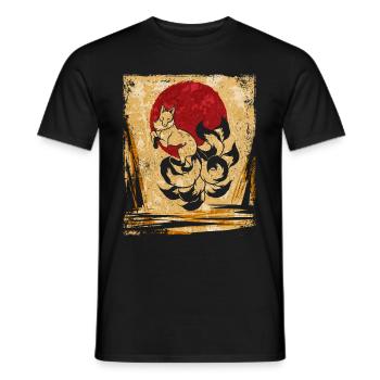 Renard à neuf queues Art rétro japonais - T-shirt homme - noir - Devant - AI Model Male 178 light (178cm)