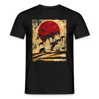 Neunschwänziger Fuchs Japanische Retro Kunst - Männer T-Shirt - Schwarz - Vorne - AI Model Male 178 light (178cm)
