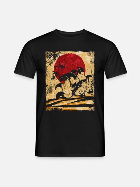 Neunschwänziger Fuchs Japanische Retro Kunst - Männer T-Shirt - Schwarz