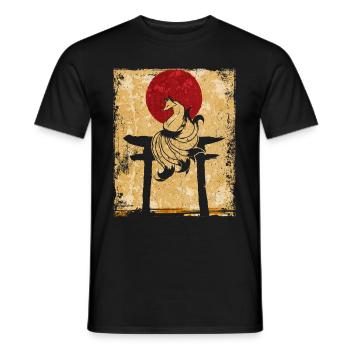Neunschwänziger Fuchs Japanische Retro Kunst - Männer T-Shirt - Schwarz - Vorne - AI Model Male 178 light (178cm)