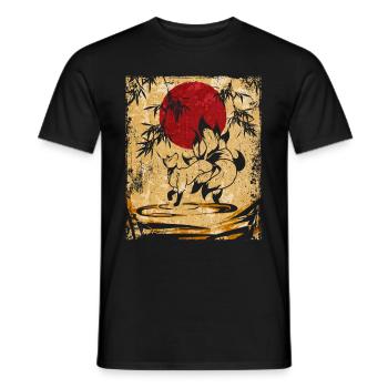 Neunschwänziger Fuchs Japanische Retro Kunst - Männer T-Shirt - Schwarz - Vorne - AI Model Male 178 light (178cm)