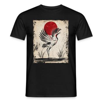 Crane Art Japanese Art Vintage Retro - Men's T-Shirt - black - Front - AI Model Male 178 light (178cm)
