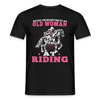 Old woman riding horse rider rider - Men's T-Shirt - black - Front - AI Model Male 178 light (178cm)