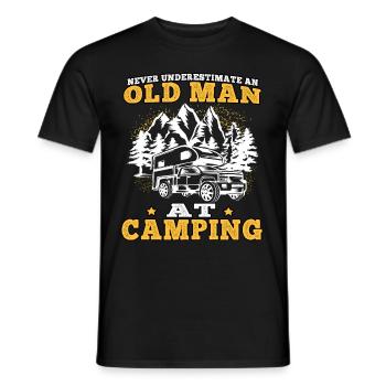 camping Old man camping caravan holiday - Men's T-Shirt - black - Front - AI Model Male 178 light (178cm)