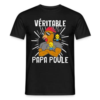 Véritable Papa Poule et deux Poussins - T-shirt homme - noir - Devant - AI Model Male 178 light (178cm)