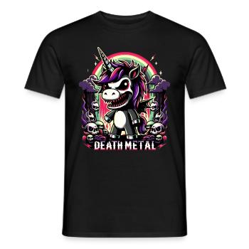 DEATH METAL UNICORN - Men's T-Shirt - black - Front - AI Model Male 178 light (178cm)