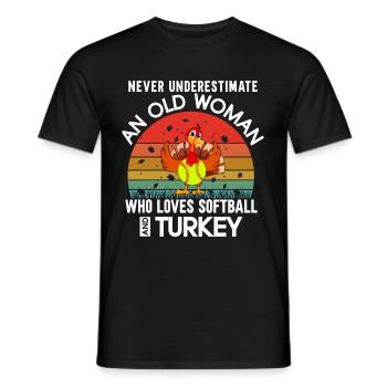 Unterschätze niemals eine alte Frau mit Softball - Männer T-Shirt - Schwarz - Vorne - AI Model Male 178 light (178cm)