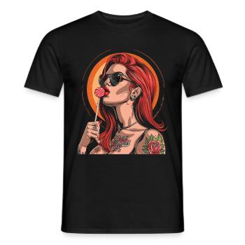 Rote Haare Rockabilly Pin Up Girl 50s - Männer T-Shirt - Schwarz - Vorne - AI Model Male 178 light (178cm)