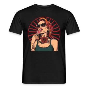 Rote Haare Rockabilly Pin Up Girl 50s - Männer T-Shirt - Schwarz - Vorne - AI Model Male 178 light (178cm)