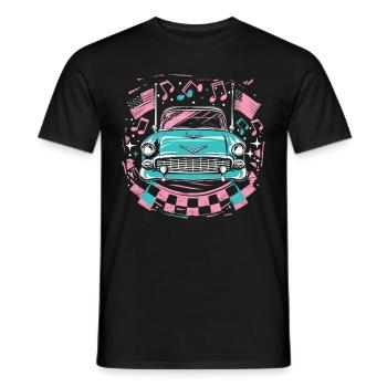 Fifties 1950s Car Music - Men's T-Shirt - black - Front - AI Model Male 178 light (178cm)