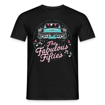 Fifties 1950s Car Music - Men's T-Shirt - black - Front - AI Model Male 178 light (178cm)