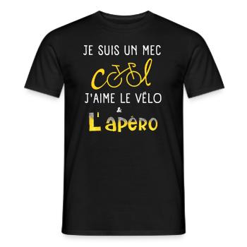 Mec Cool J'aime Le Velo Et L'apéro Humour - T-shirt homme - noir - Devant - AI Model Male 178 light (178cm)