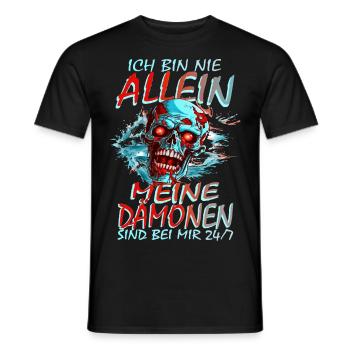 ICH BIN NIE ALLEIN - MEINE DÄMONEN SIND BEI MIR - Männer T-Shirt - Schwarz - Vorne - AI Model Male 178 light (178cm)