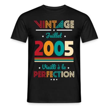 Anniversaire 20 ans - Vintage - Juillet 2005 - T-shirt homme - noir - Devant - AI Model Male 178 light (178cm)