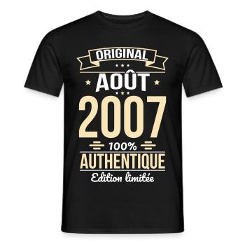 18th Birthday - Original - August 2007 - Men's T-Shirt - black - Front - AI Model Male 178 light (178cm)