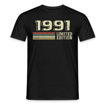 Born in 1991 Birthday 1991 Vintage 1991 - Men's T-Shirt - black - Front - AI Model Male 178 light (178cm)