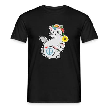 Hippie Katze Mundbedeckung Gesichtsmaske - Männer T-Shirt - Schwarz - Vorne - AI Model Male 178 light (178cm)