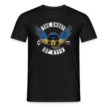 Ghost of Kyiv Ukrainian Flag Ukraine Strong - Men's T-Shirt - black - Front - AI Model Male 178 light (178cm)