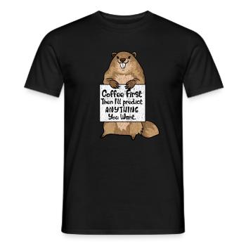 FUNNY GROUNDHOG COFFEE LOVER DESIGN - Men's T-Shirt - black - Front - AI Model Male 178 light (178cm)