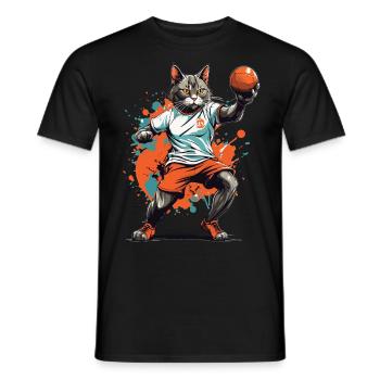 Handball Katze Ballsport Streetwear Stil - Männer T-Shirt - Schwarz - Vorne - AI Model Male 178 light (178cm)